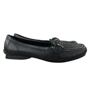 Thom McAn Women's Size 8.5 Black Leather Closed Toe Buckle Slip On Loafers Flats